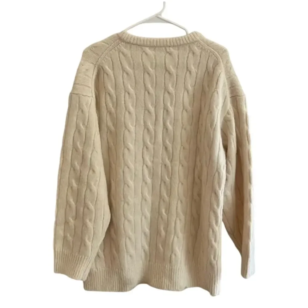 J Crew Relaxed Cable Knit Cardigan Sweater S M CB936 White J.Crew Prep 90s Y2K